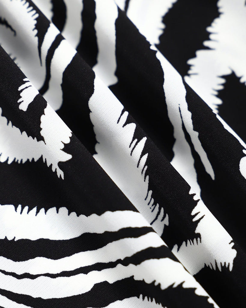 The Black Zebra Tie Waist Shirt Tops - RIHOAS