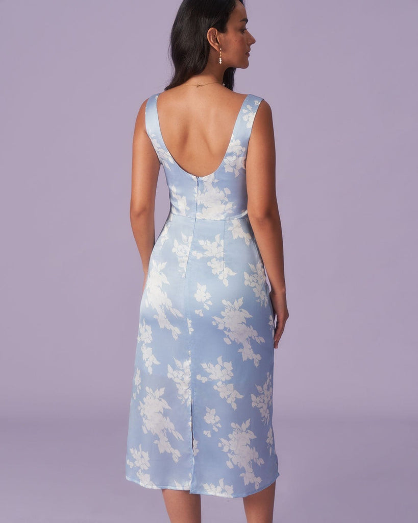 The Blue Floral Backless Midi Dress Dresses - RIHOAS