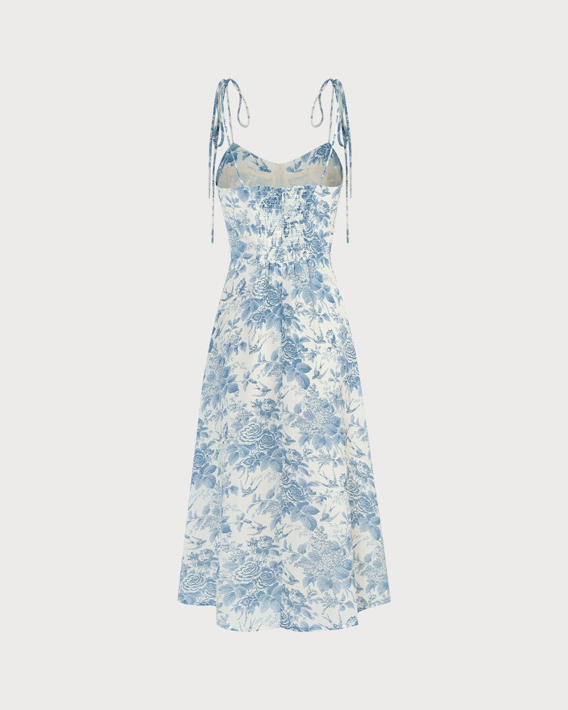 The Blue Floral Slit Shirred Midi Dress Dresses - RIHOAS