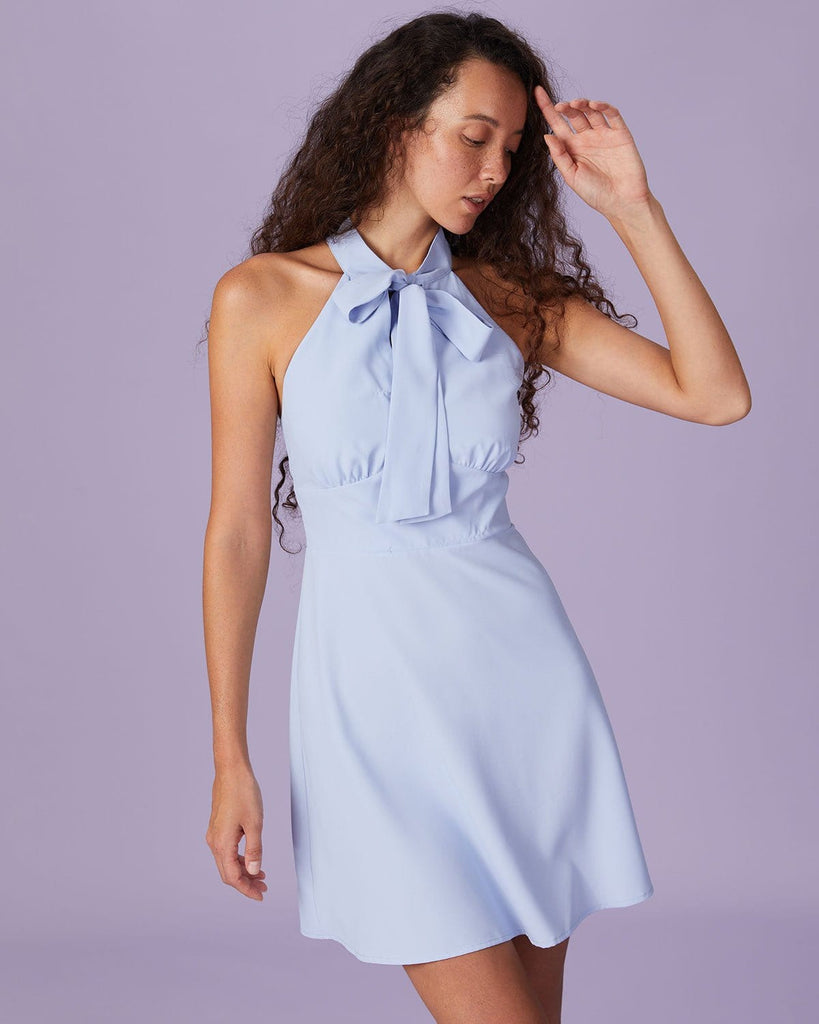 The Blue Halter Sleeveless Mini Dress Dresses - RIHOAS