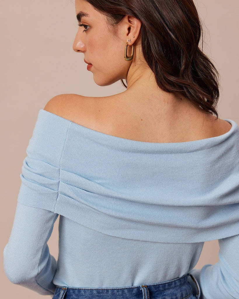 The Blue Off Shoulder Knit Top Tops - RIHOAS