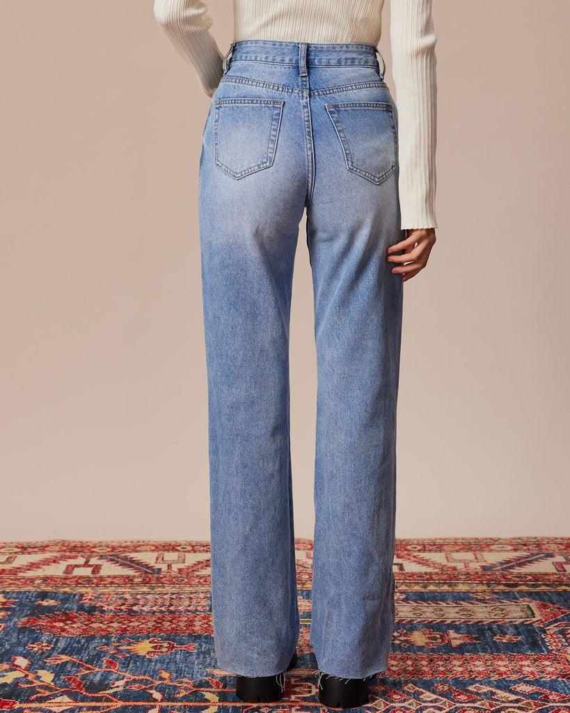 The Blue Slant Pocket Straight Leg Jeans Denim - RIHOAS