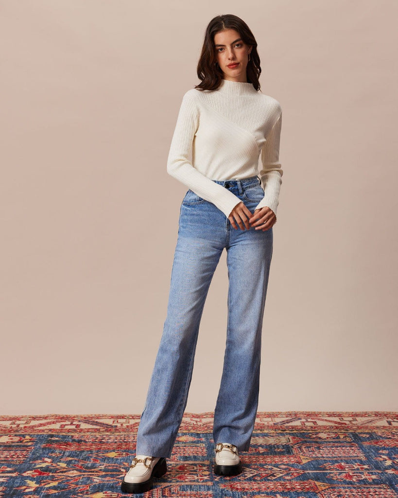 The Blue Slant Pocket Straight Leg Jeans Denim - RIHOAS