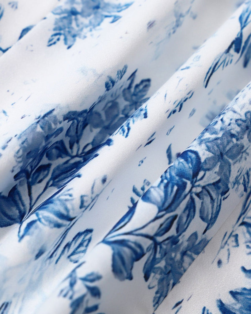 The Blue Square Neck Floral Tank Top Tops - RIHOAS