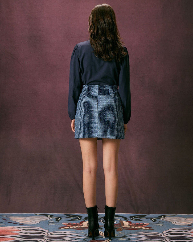 The Blue Tie-Neck Ruffle Blouse Tops - RIHOAS