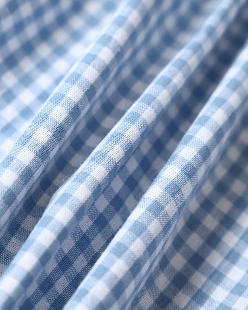 The Blue V-Neck Plaid Blouse Tops - RIHOAS