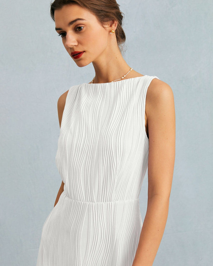 The Boat Neck Backless Textured Mini Dress Dresses - RIHOAS