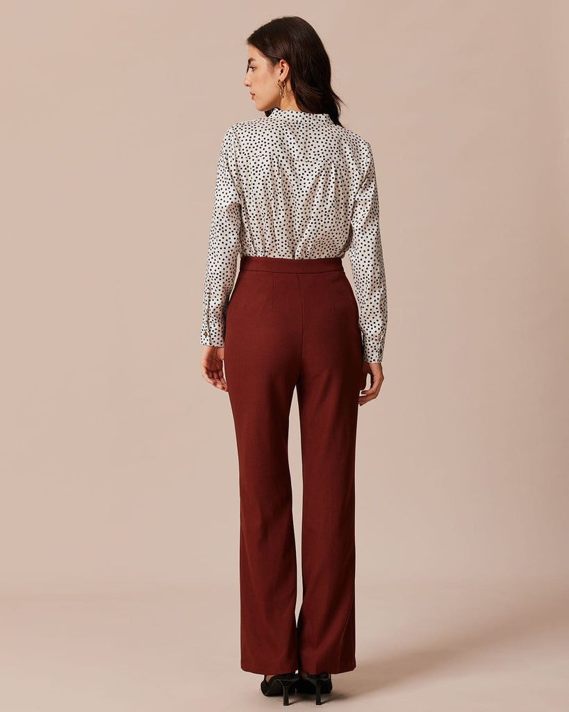The Brick Red High Waisted Flare Pants Bottoms - RIHOAS