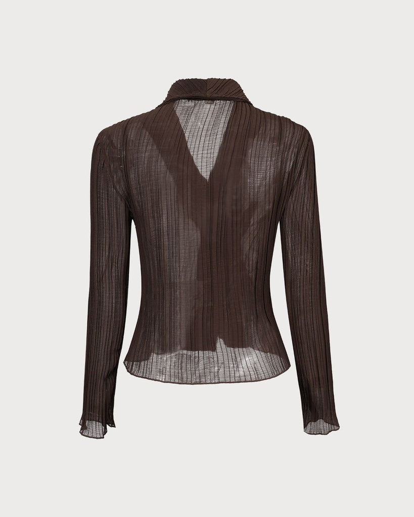 The Brown Collared Pleated Shirt Tops - RIHOAS
