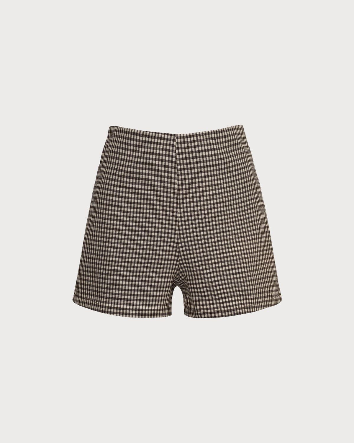 The Brown High Waisted Plaid Shorts Brown Bottoms - RIHOAS