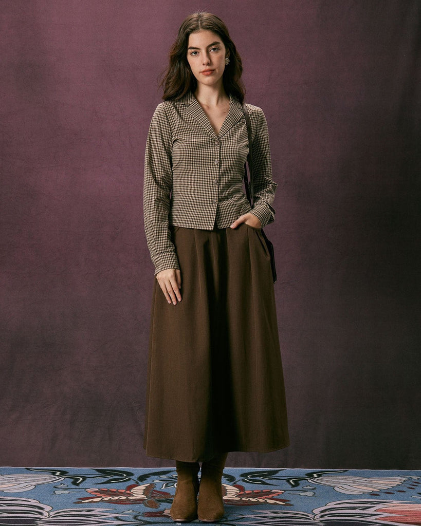 The Brown Plaid Tie Back Shirt Tops - RIHOAS