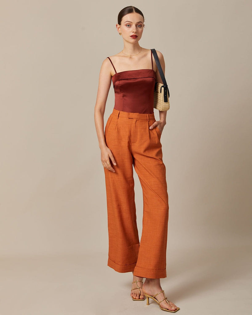 The Brown Satin Solid Cami Top Tops - RIHOAS