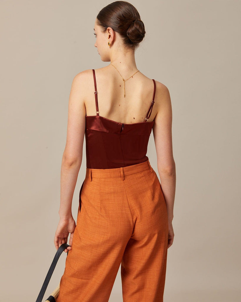 The Brown Satin Solid Cami Top Tops - RIHOAS