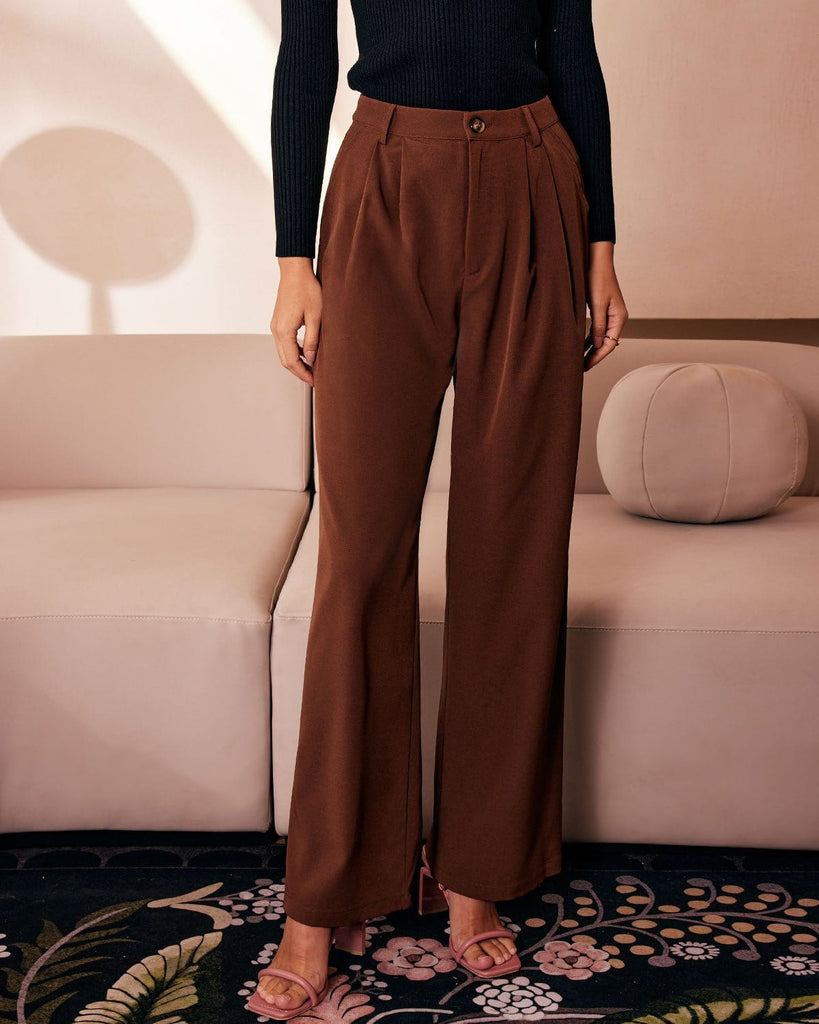 The Brown Solid Wide Leg Pants Bottoms - RIHOAS