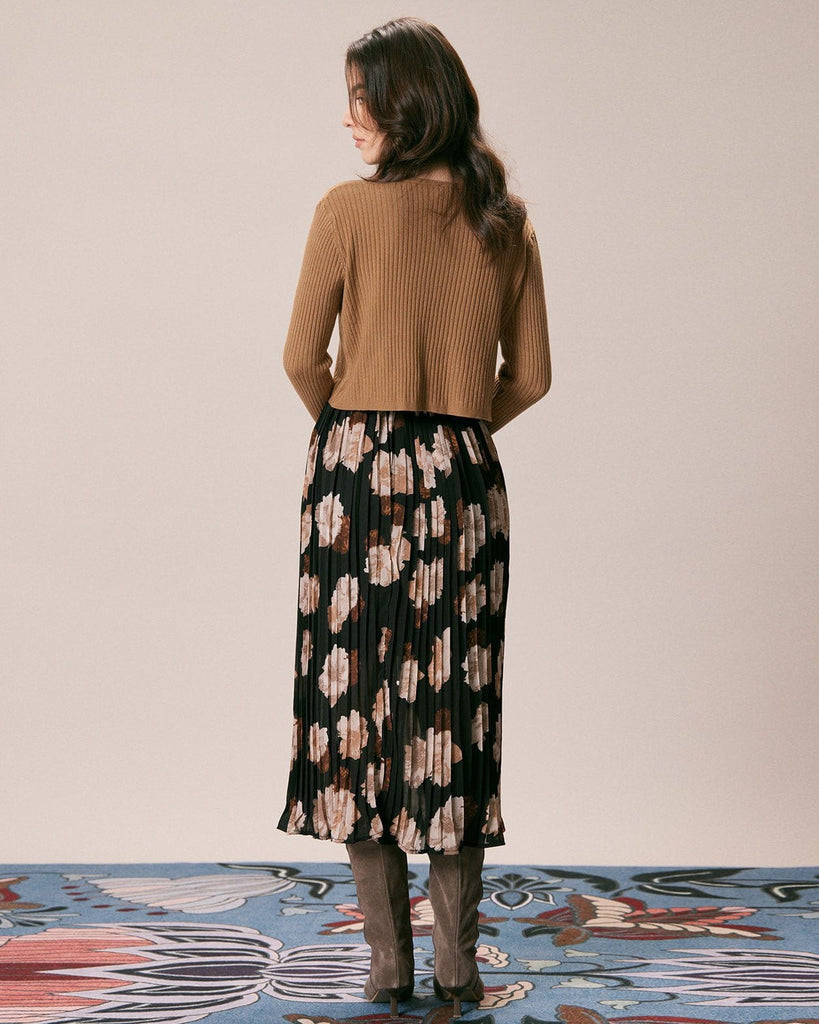 The Brown V Neck Solid Cardigan Tops - RIHOAS