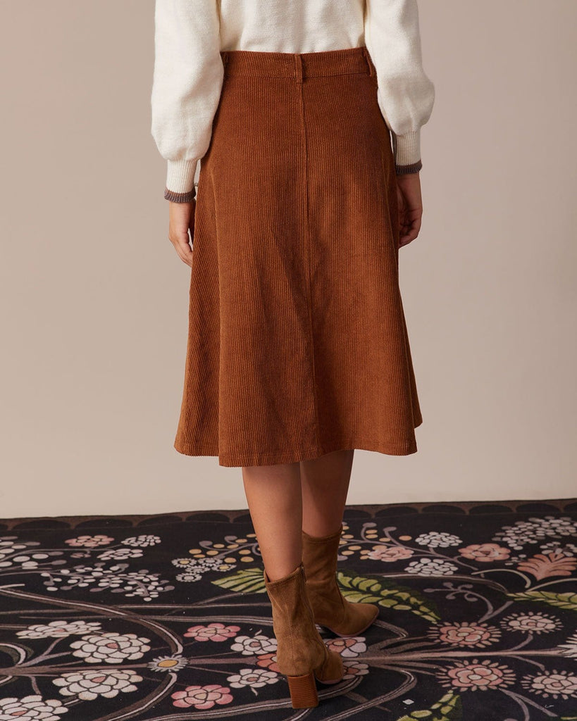 The Button-Front Corduroy Skirt Bottoms - RIHOAS