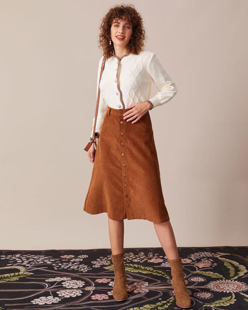 The Button-Front Corduroy Skirt Bottoms - RIHOAS