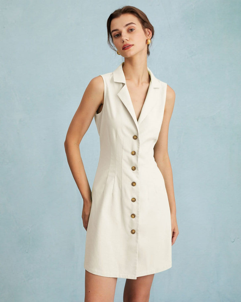 The Button Front Vest Mini Dress Beige Dresses - RIHOAS