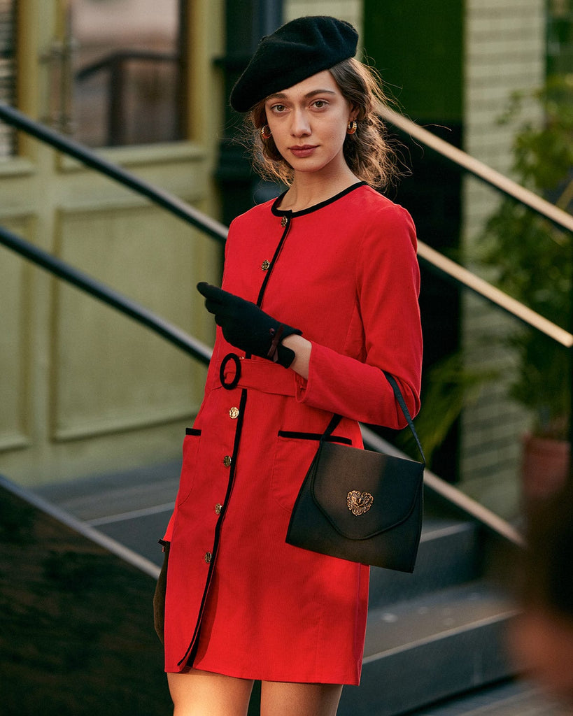 The Button Through Contrast Trim Mini Dress Red Dresses - RIHOAS