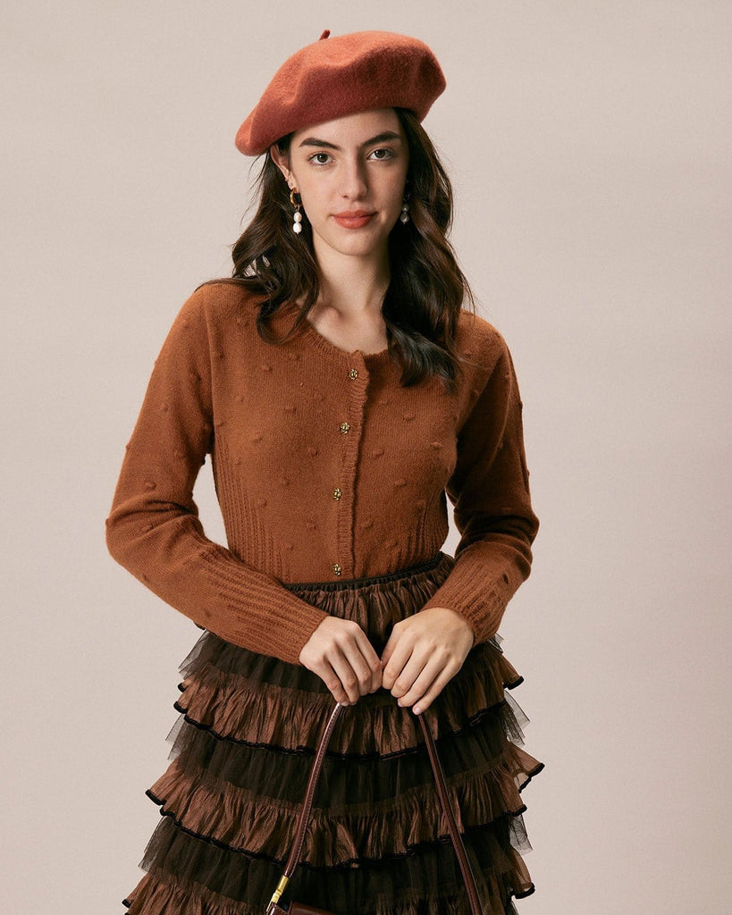 The Caramel Round Neck Cardigan Caramel Tops - RIHOAS