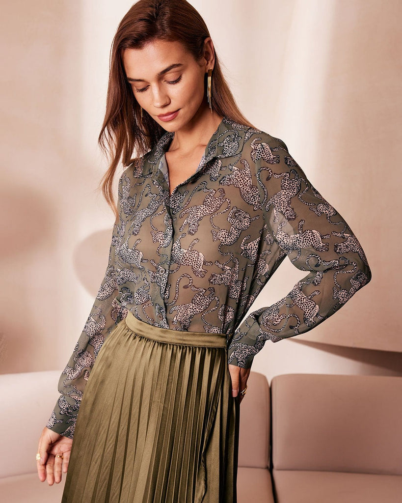 The Cheetah Print Button Shirt Tops - RIHOAS