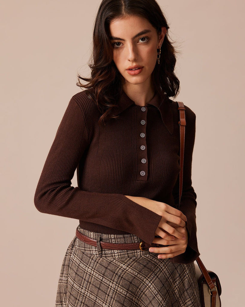 The Coffee Collared Button Knit Top Tops - RIHOAS