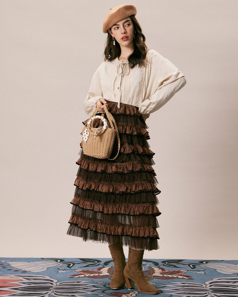 The Coffee Colorblock Tiered Skirt Bottoms - RIHOAS