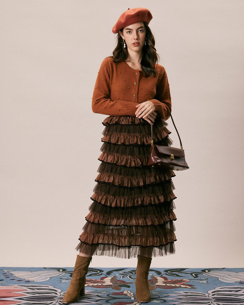The Coffee Colorblock Tiered Skirt Bottoms - RIHOAS