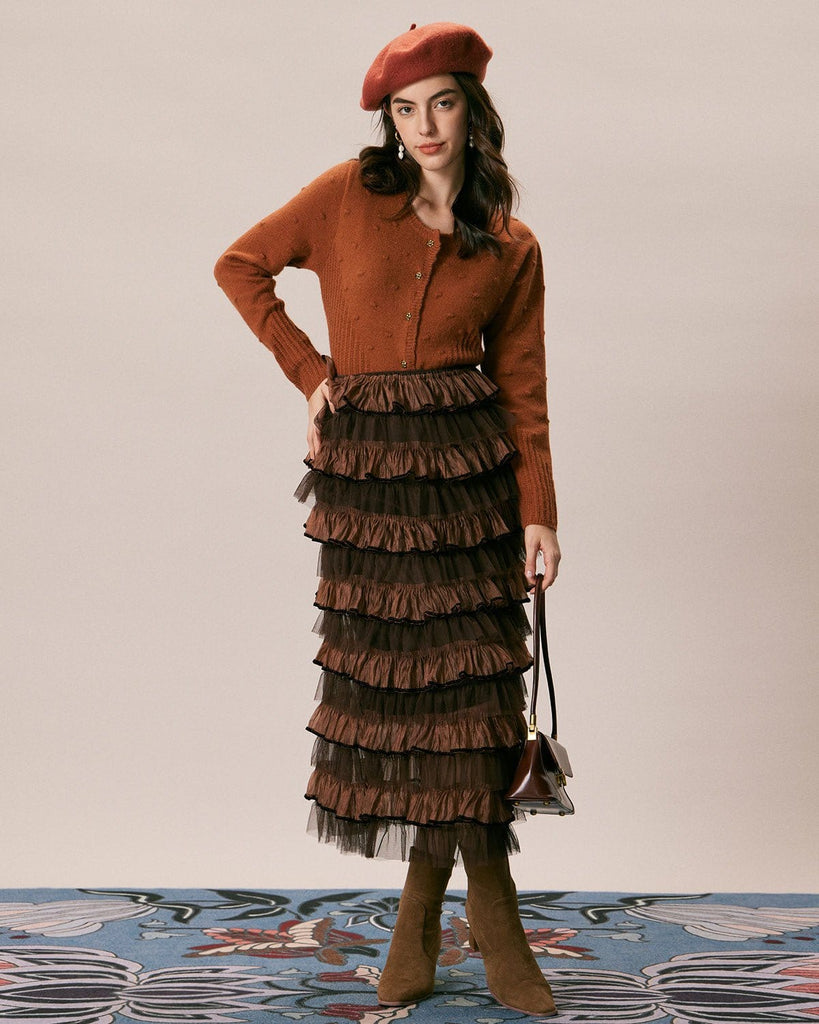 The Coffee Colorblock Tiered Skirt Bottoms - RIHOAS