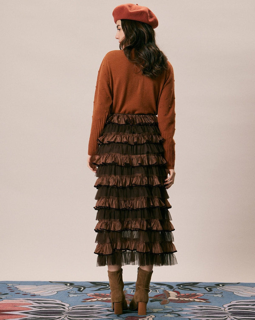 The Coffee Colorblock Tiered Skirt Bottoms - RIHOAS