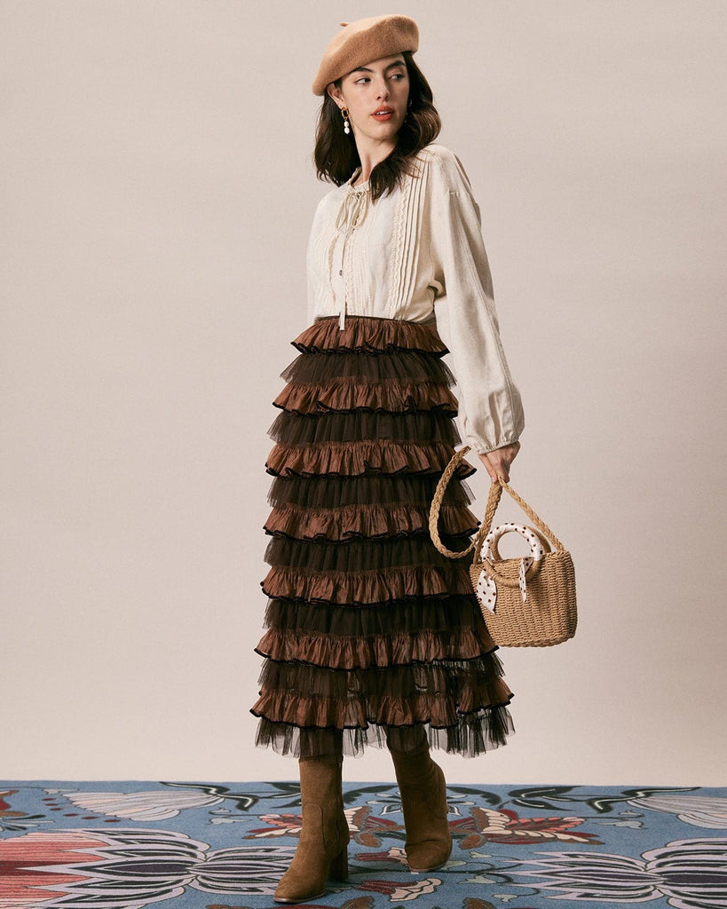 The Coffee Colorblock Tiered Skirt Bottoms - RIHOAS