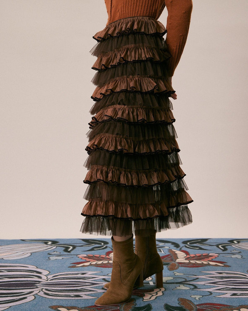 The Coffee Colorblock Tiered Skirt Bottoms - RIHOAS