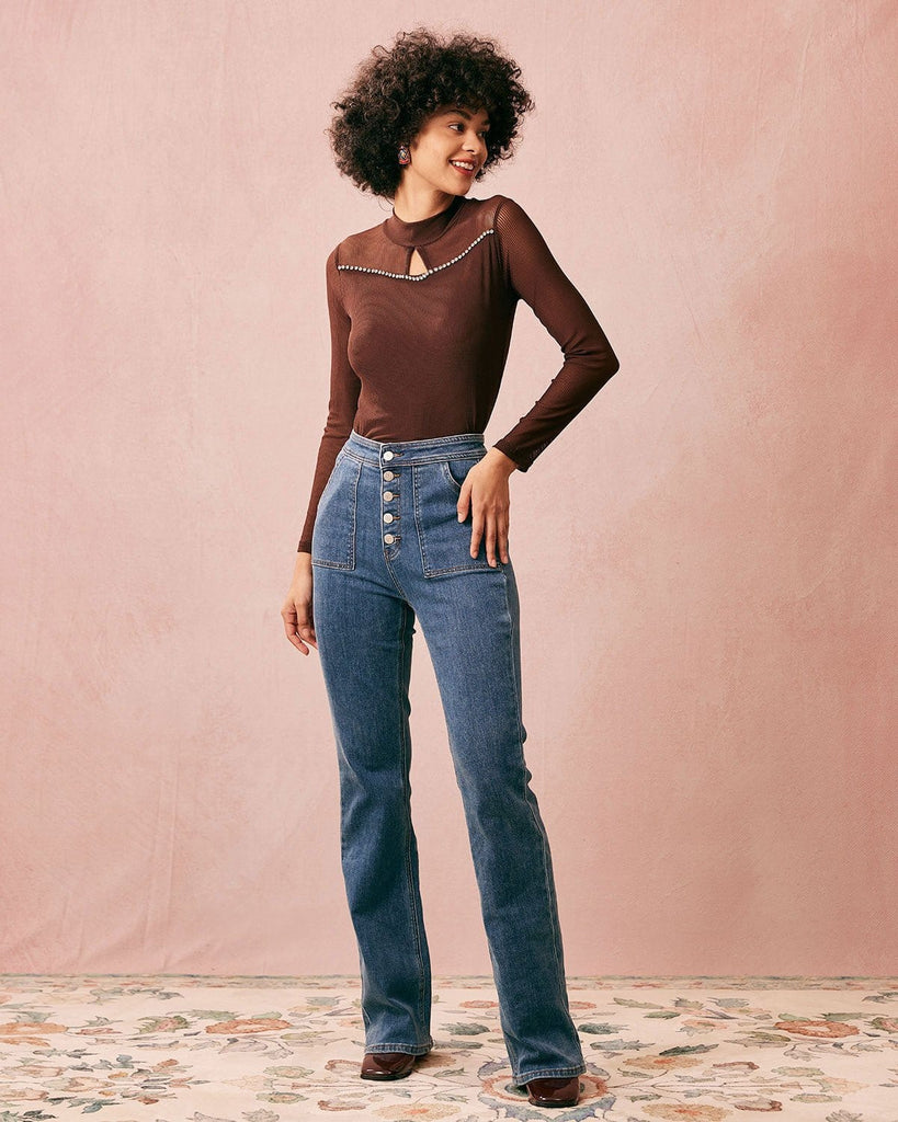 The Coffee Cut Out Diamond  Knit Top Tops - RIHOAS