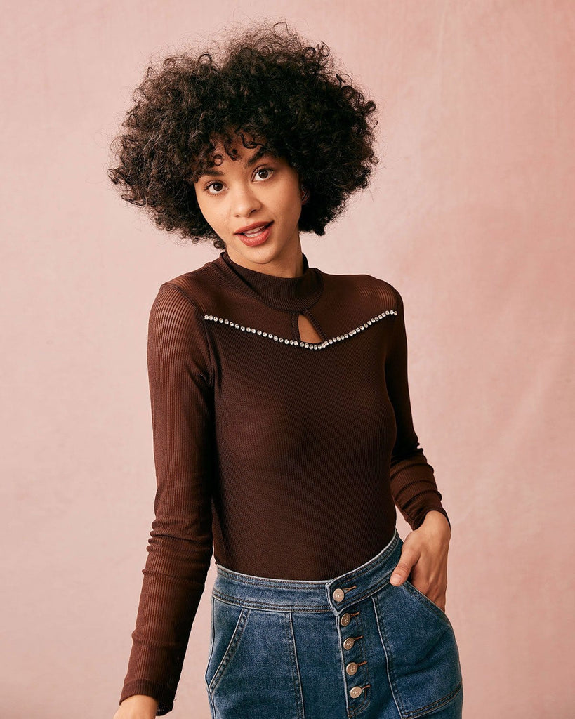 The Coffee Cut Out Diamond  Knit Top Tops - RIHOAS