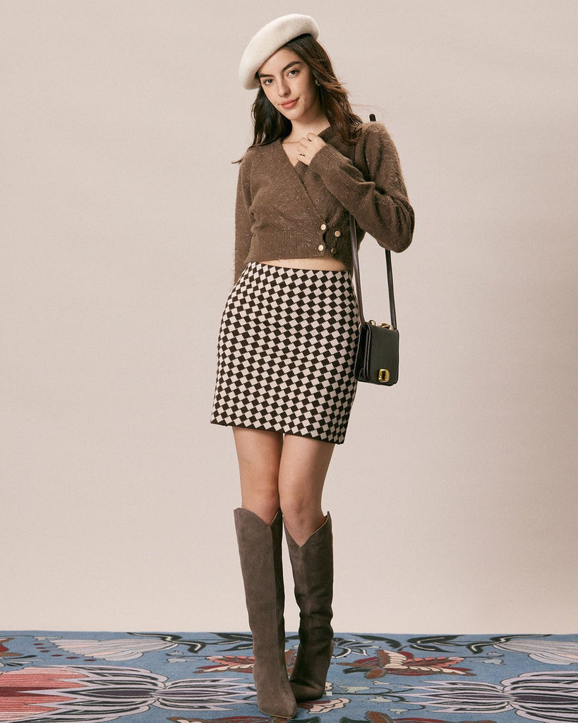 The Coffee Geometric Knit Mini Skirt Bottoms - RIHOAS