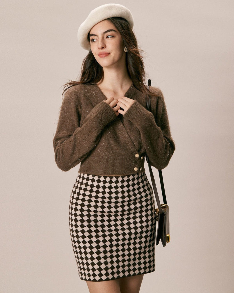 The Coffee Geometric Knit Mini Skirt Bottoms - RIHOAS
