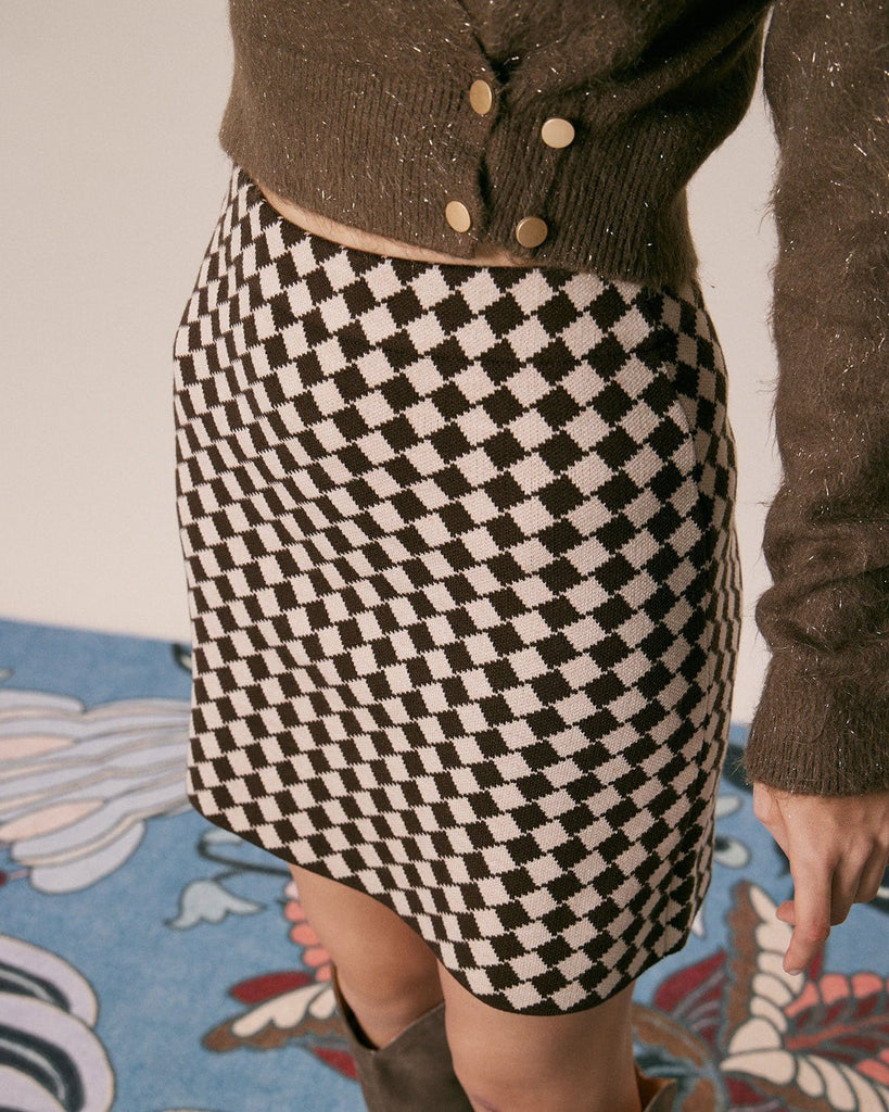 The Coffee Geometric Knit Mini Skirt Bottoms - RIHOAS