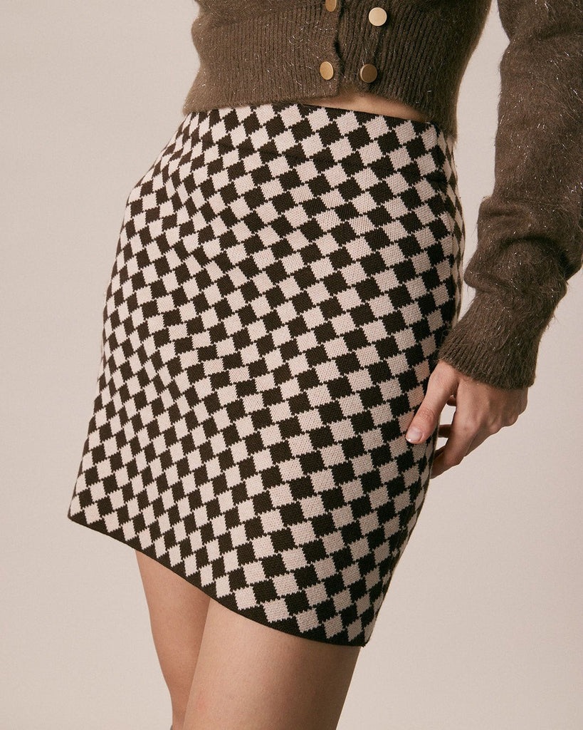 The Coffee Geometric Knit Mini Skirt Coffee Bottoms - RIHOAS