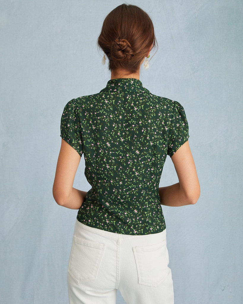 The Collared Floral Button Up Blouse Tops - RIHOAS
