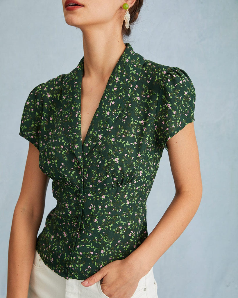 The Collared Floral Button Up Blouse Tops - RIHOAS