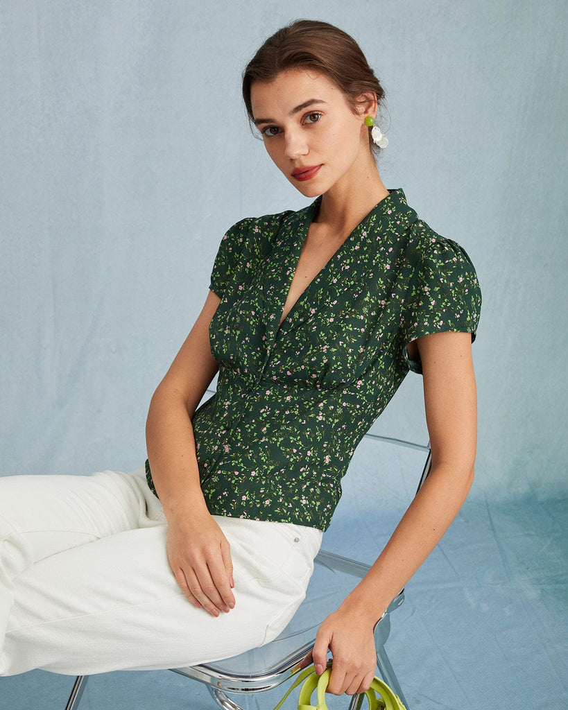 The Collared Floral Button Up Blouse Tops - RIHOAS