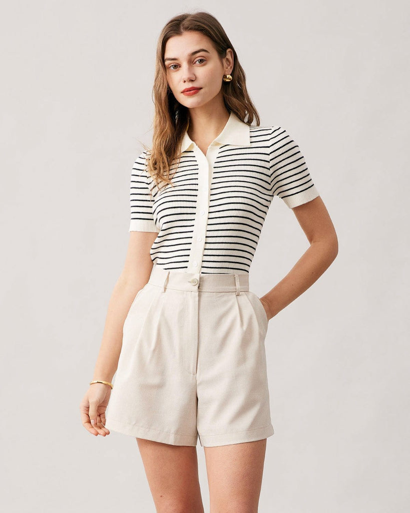 The Collared Stripe Knit Top Tops - RIHOAS