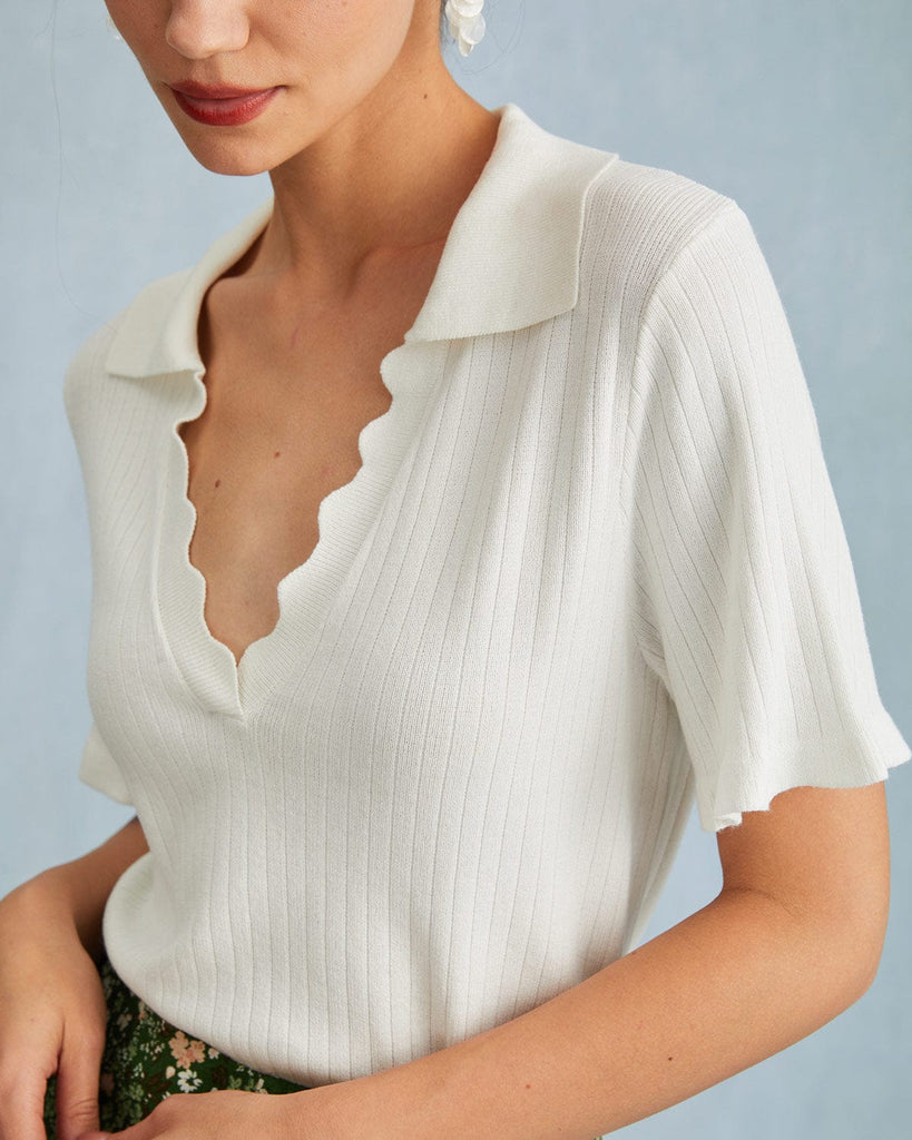 The Collared Wave Edge Knit Tee Tops - RIHOAS