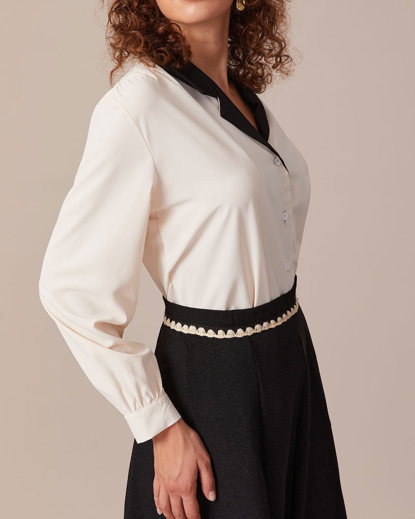 The Contrast Lapel Blouse Tops - RIHOAS