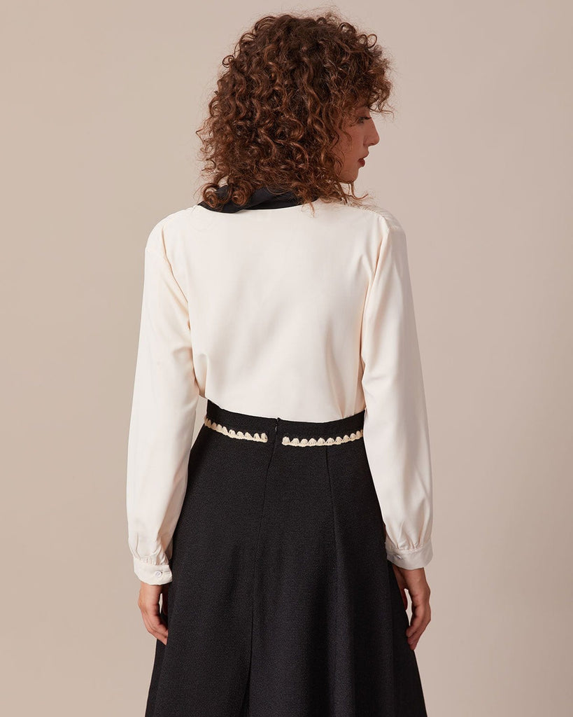 The Contrast Lapel Blouse Tops - RIHOAS
