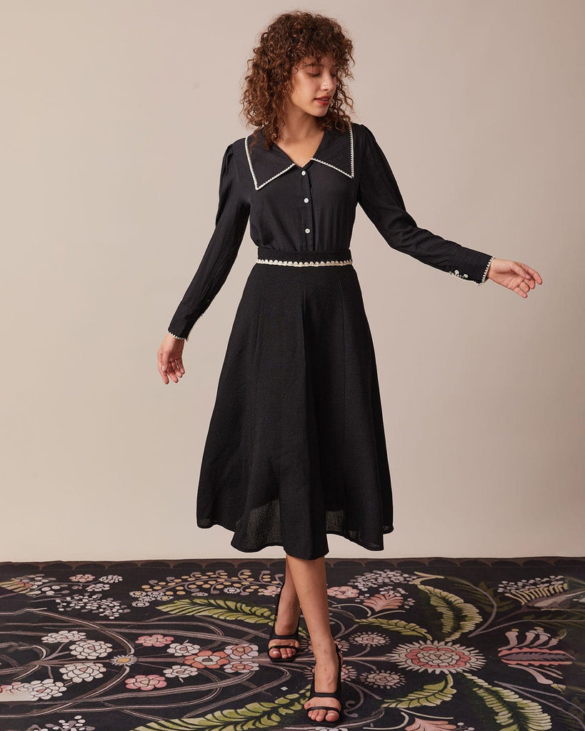 The Contrast Trim Midi Skirt Black Bottoms - RIHOAS