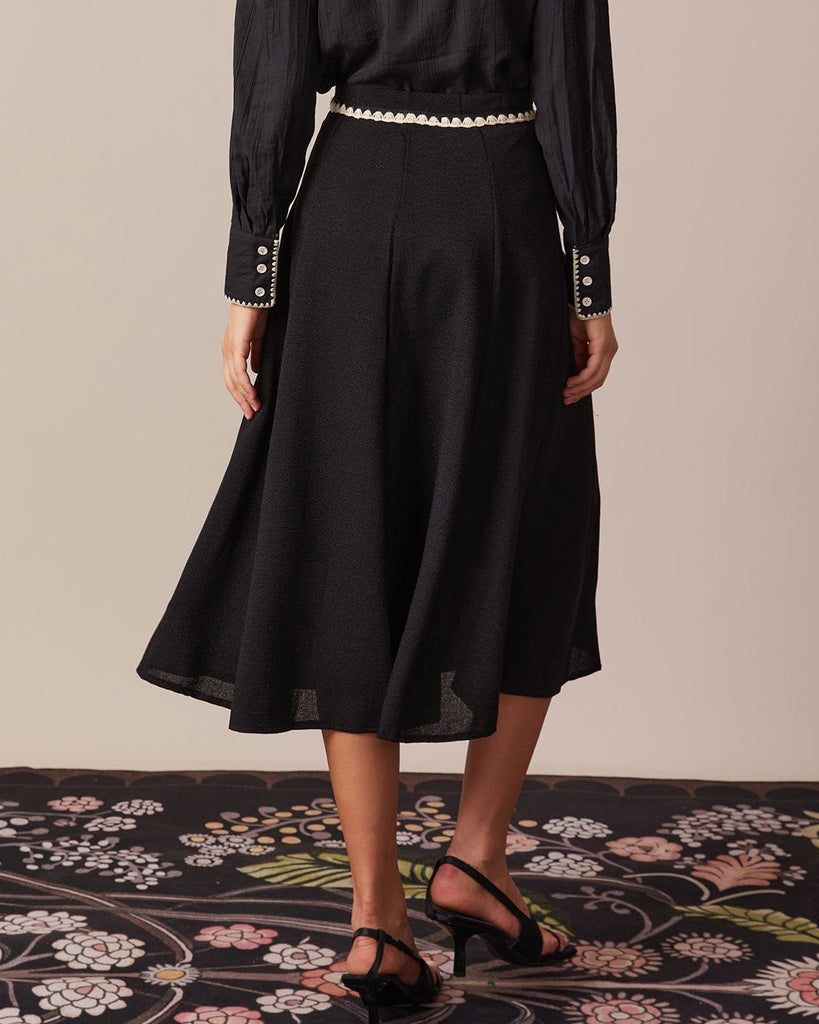 The Contrast Trim Midi Skirt Bottoms - RIHOAS
