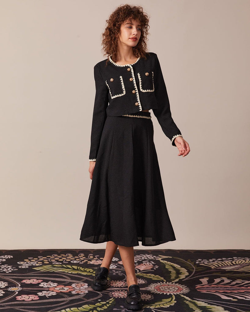 The Contrast Trim Midi Skirt Bottoms - RIHOAS