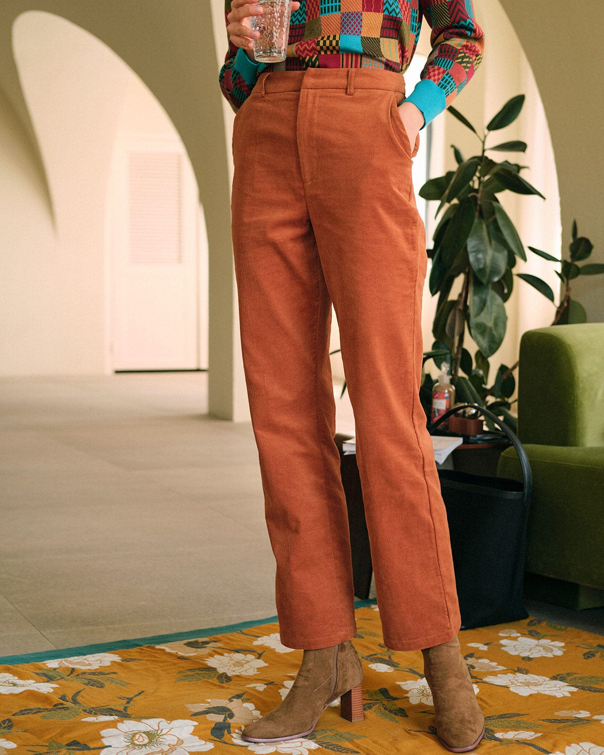 High Waisted Corduroy Riding Style Trousers  Sugar  Style
