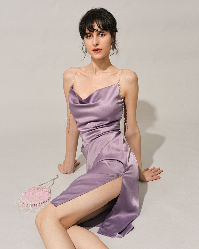 The Cowl Neck Pearl Strap Midi Dress Dresses - RIHOAS